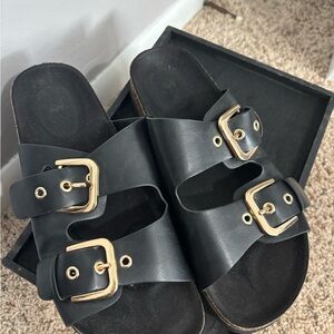 H&M Black Sandals with Gold Buckles